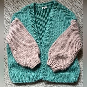 Little Lies Pink & Teal Chunky Knit Cardigan